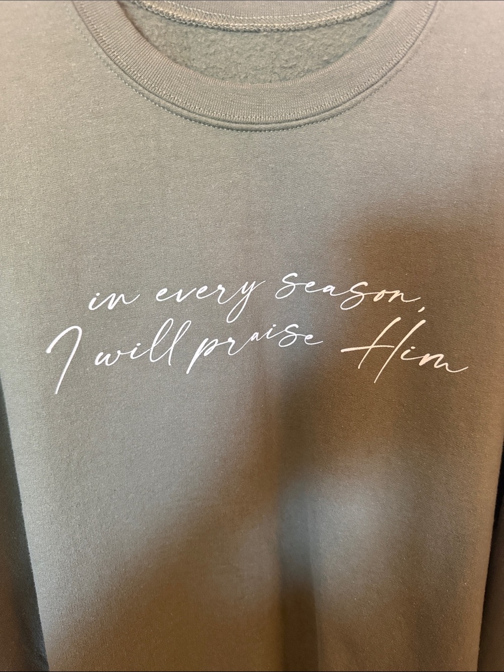 Gildan Olive Green Crewneck Sweatshirt with White Script - Picture 2 of 5